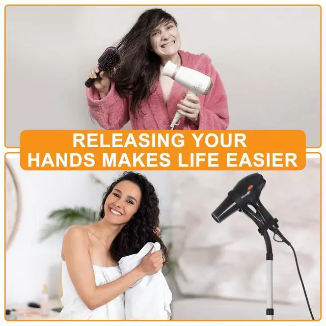 Alt view image 2 of 7 - Hair Dryer Stand Hands Free 360-Degree Rotating 2 Heads Adjustable Height Metal Hair Dryer Holder Blow Dryer Holder About for 0.5kg Hair Dryer in Bathroom, Vanity, Makeup Room Basic New