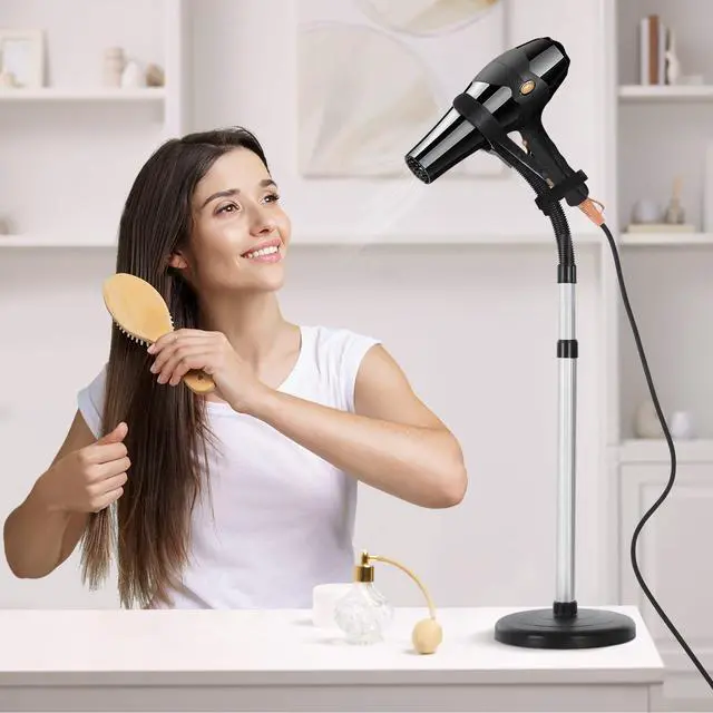 Alt view image 7 of 7 - Hair Dryer Stand Hands Free 360-Degree Rotating 2 Heads Adjustable Height Metal Hair Dryer Holder Blow Dryer Holder About for 0.5kg Hair Dryer in Bathroom, Vanity, Makeup Room Basic New