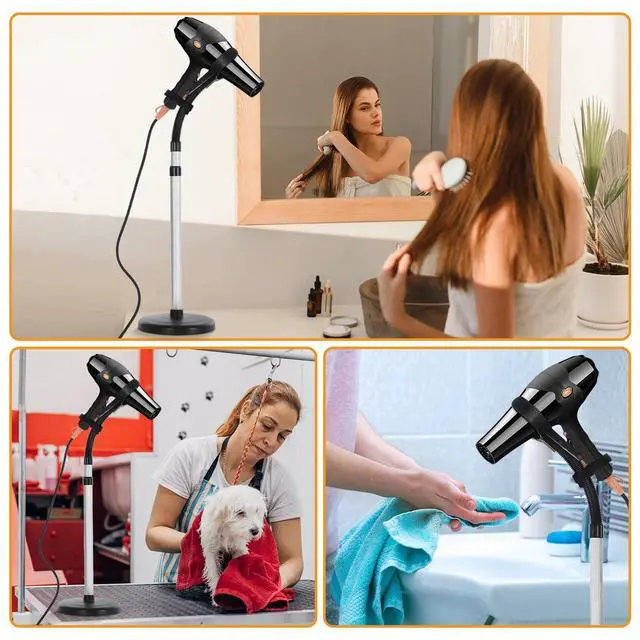 Alt view image 6 of 7 - Hair Dryer Stand Hands Free 360-Degree Rotating 2 Heads Adjustable Height Metal Hair Dryer Holder Blow Dryer Holder About for 0.5kg Hair Dryer in Bathroom, Vanity, Makeup Room Basic New