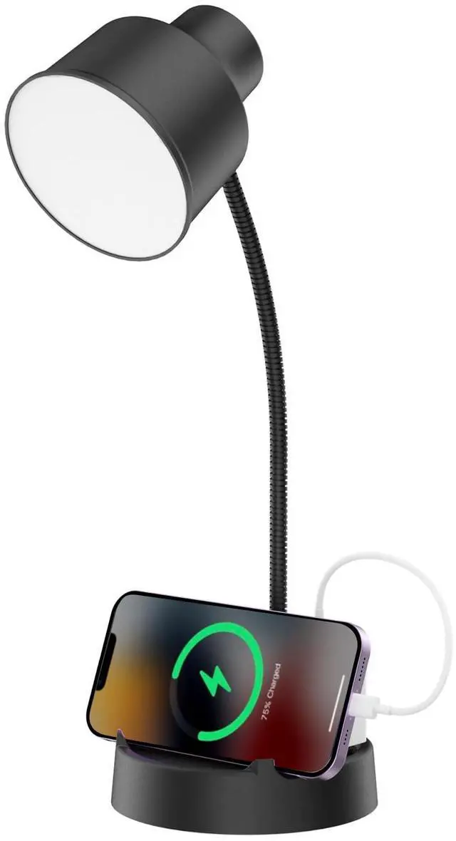 Main image of Energetic LED Desk Lamp with Phone Holder, Table Lamp with AC Outlet, Adjustable Flexible Gooseneck, 4000K, Eye-Care Reading Light for Bedroom, Study, Computer Desk, Living Room, Home Office, Black