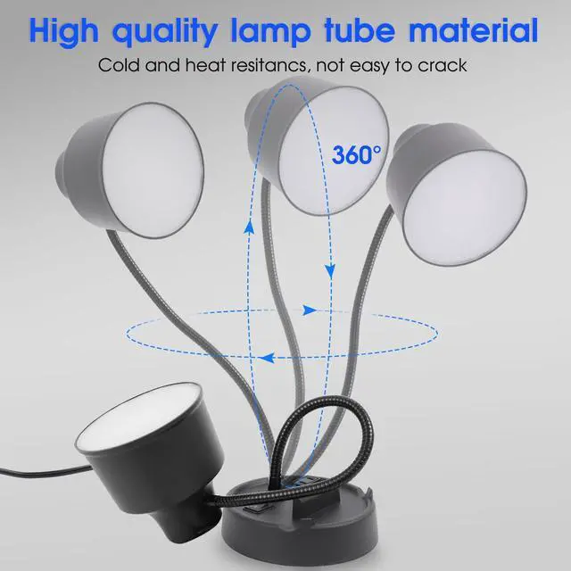 Alt view image 3 of 7 - Energetic LED Desk Lamp with Phone Holder, Table Lamp with AC Outlet, Adjustable Flexible Gooseneck, 4000K, Eye-Care Reading Light for Bedroom, Study, Computer Desk, Living Room, Home Office, Black