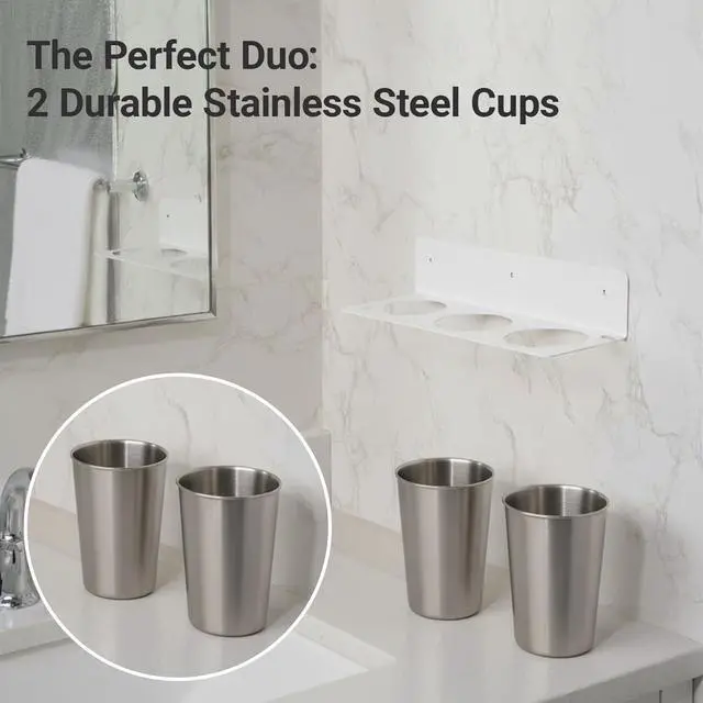 Alt view image 4 of 7 - Hair Tool Organizer Wall Mount, Stainless Steel Hair Tool Holder with 2 Heat-Resistant Cups, Curling Iron Holder for Vanity, Hot Tools Organizer with PVC Ring,Hair Dryer Holder for Bathroom,