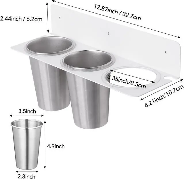 Alt view image 6 of 7 - Hair Tool Organizer Wall Mount, Stainless Steel Hair Tool Holder with 2 Heat-Resistant Cups, Curling Iron Holder for Vanity, Hot Tools Organizer with PVC Ring,Hair Dryer Holder for Bathroom,