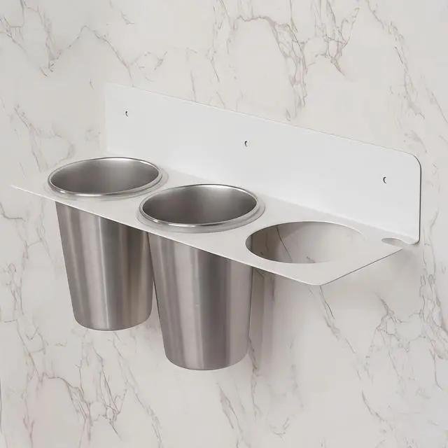 Alt view image 7 of 7 - Hair Tool Organizer Wall Mount, Stainless Steel Hair Tool Holder with 2 Heat-Resistant Cups, Curling Iron Holder for Vanity, Hot Tools Organizer with PVC Ring,Hair Dryer Holder for Bathroom,