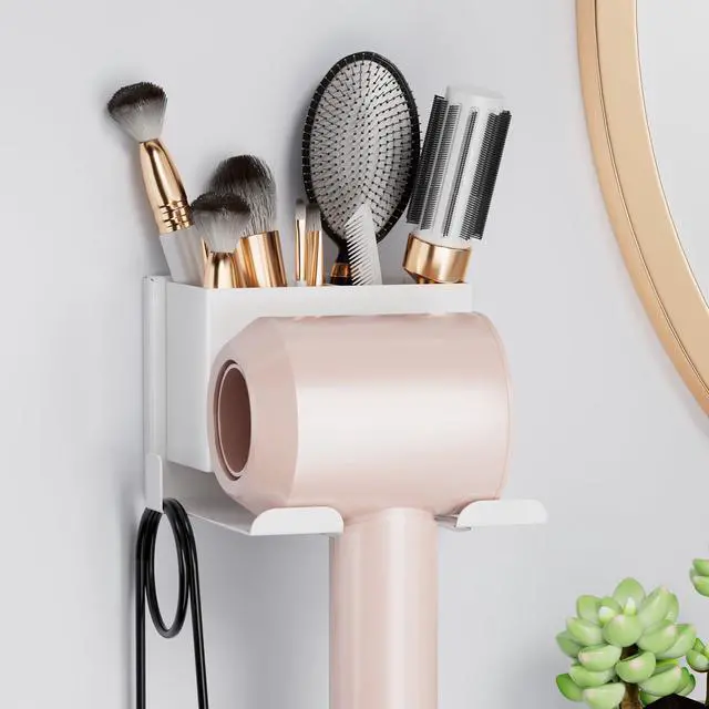 Alt view image 2 of 7 - Hair Dryer Holder Wall Mounted, Hair Tools Organizer for Bathroom, White