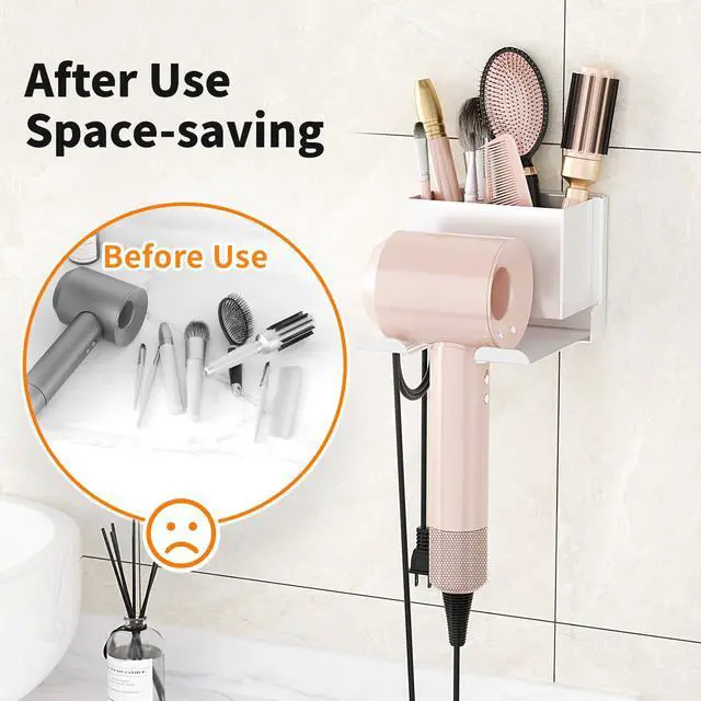 Alt view image 5 of 7 - Hair Dryer Holder Wall Mounted, Hair Tools Organizer for Bathroom, White