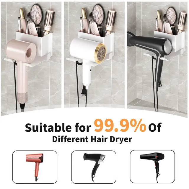 Alt view image 7 of 7 - Hair Dryer Holder Wall Mounted, Hair Tools Organizer for Bathroom, White