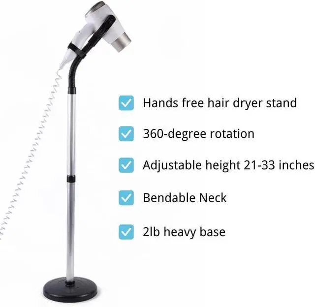 Alt view image 4 of 7 - Hair Dryer Holder Stand, Blow Dryer Holder with Heavy Base Hands-Free 360 Degree Rotation, Adjustable Height Countertop Blow Dryer Holder, Good Ideas for Gifts,Birthday,Weddings,Holidays
