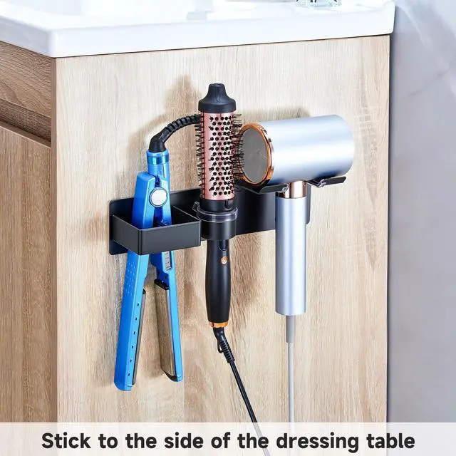 Alt view image 4 of 7 - Hair Dryer Holder Wall Mount Curling Iron Holder Flat Iron Holder, Blow Dryer Holder Wall, 3 in 1 Bathroom Hair Tool Organizer Rack for Universal Hairdryer Straightener Curlings (Black)