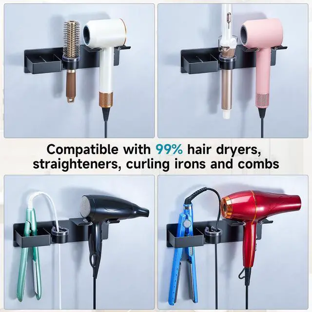 Alt view image 5 of 7 - Hair Dryer Holder Wall Mount Curling Iron Holder Flat Iron Holder, Blow Dryer Holder Wall, 3 in 1 Bathroom Hair Tool Organizer Rack for Universal Hairdryer Straightener Curlings (Black)
