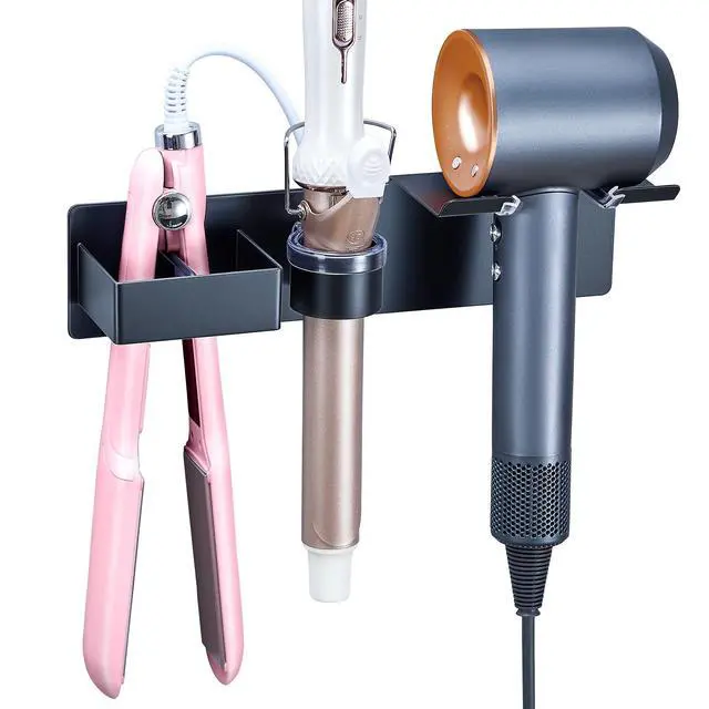 Alt view image 7 of 7 - Hair Dryer Holder Wall Mount Curling Iron Holder Flat Iron Holder, Blow Dryer Holder Wall, 3 in 1 Bathroom Hair Tool Organizer Rack for Universal Hairdryer Straightener Curlings (Black)