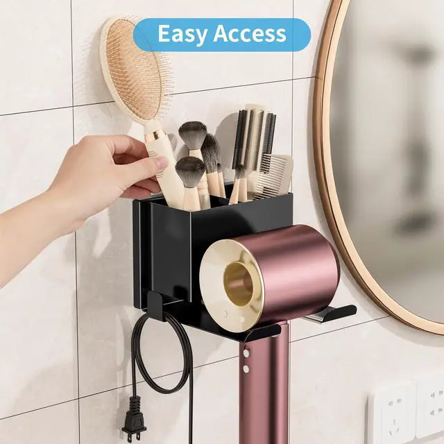 Alt view image 3 of 7 - Hair Dryer Holder Wall Mounted, Black Blow Dryer Holder