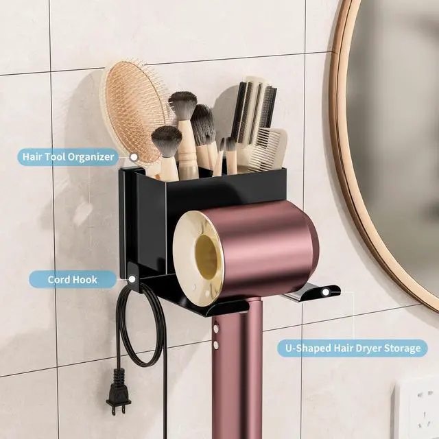 Alt view image 4 of 7 - Hair Dryer Holder Wall Mounted, Black Blow Dryer Holder