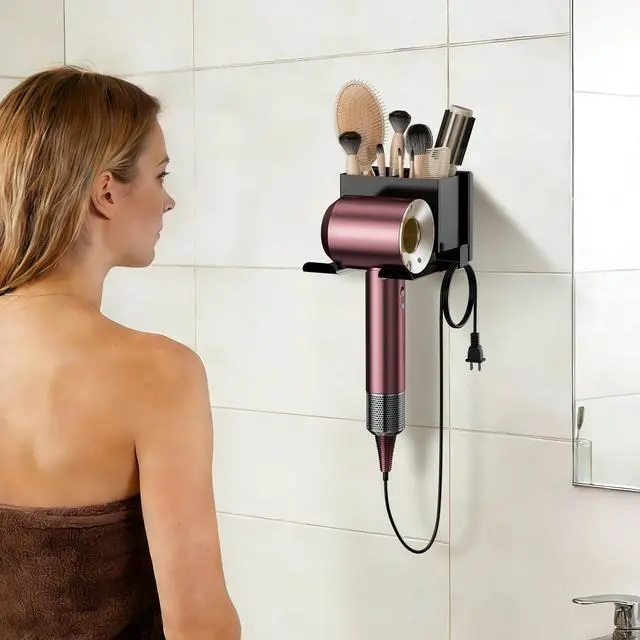 Alt view image 7 of 7 - Hair Dryer Holder Wall Mounted, Black Blow Dryer Holder