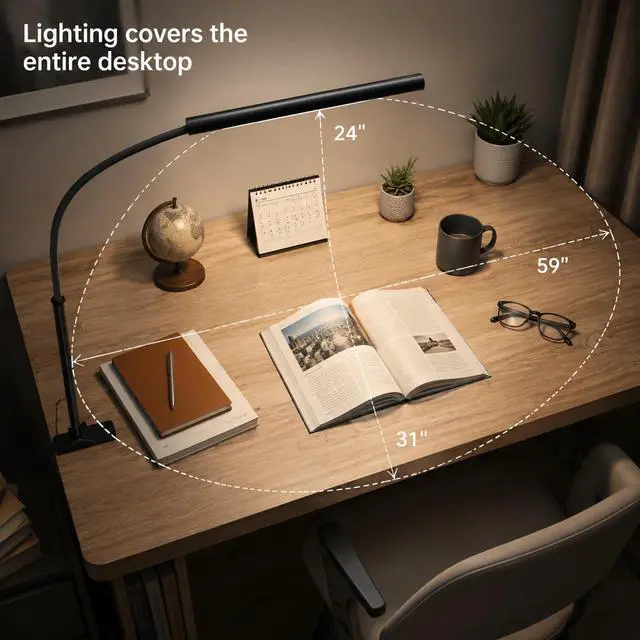 Alt view image 6 of 7 - LED Desk Lamp with Clamp, 5 Color Modes & 10 Brightness Levels, Eye-Caring Desk Light, Flexible Gooseneck, Memory Function, Adapter Included for Home Office, Reading & Study