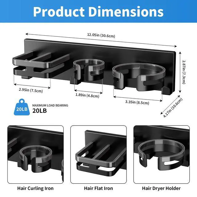Alt view image 2 of 7 - Hot Hair Tool Organizer Wall Mount with Plug & Cord Storage, Black