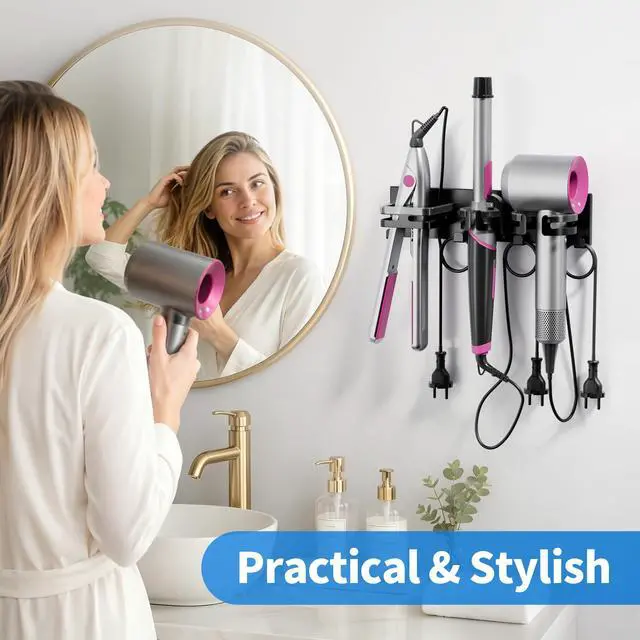 Alt view image 5 of 7 - Hot Hair Tool Organizer Wall Mount with Plug & Cord Storage, Black