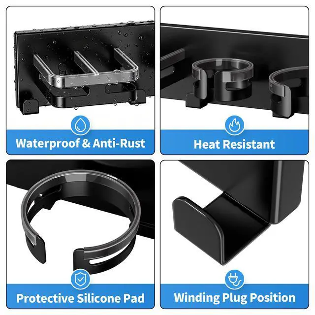 Alt view image 3 of 7 - Hot Hair Tool Organizer Wall Mount with Plug & Cord Storage, Black