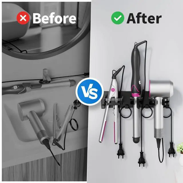 Alt view image 6 of 7 - Hot Hair Tool Organizer Wall Mount with Plug & Cord Storage, Black