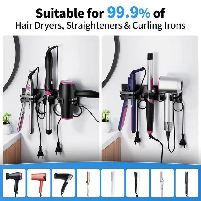 Alt view image 4 of 7 - Hot Hair Tool Organizer Wall Mount with Plug & Cord Storage, Black
