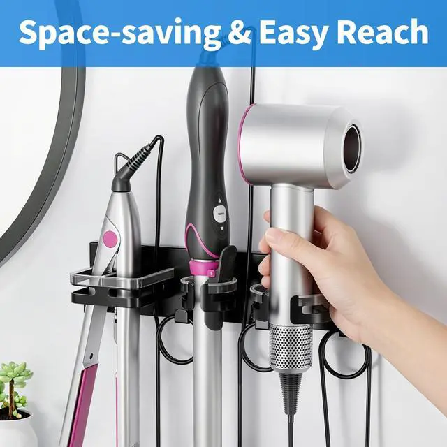 Alt view image 7 of 7 - Hot Hair Tool Organizer Wall Mount with Plug & Cord Storage, Black