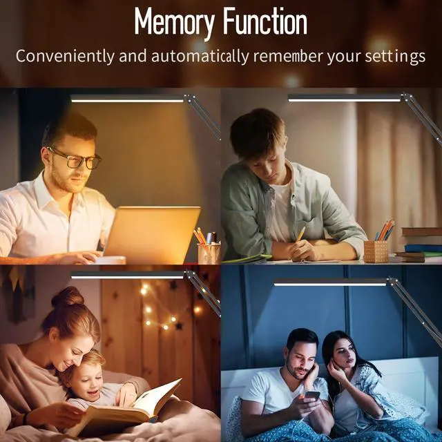 Alt view image 6 of 7 - LED Desk Lamp, Manicure Table Lamp, Eye-Caring Drafting Light, Dimmable Office Table Lamp with 3 Color Modes, 10 Brightness Levels & Adapter, Memory Function(Black)
