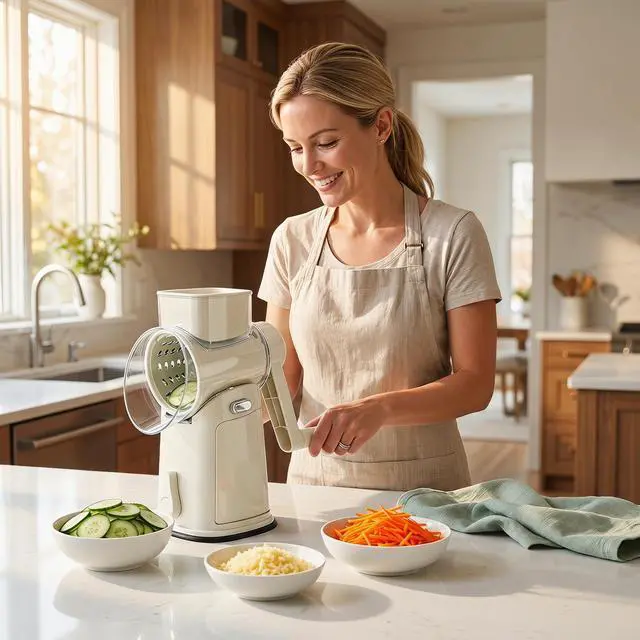 Alt view image 2 of 7 - Rotary Vegetable Slicer & Cheese Grater with Suction Base & Storage
