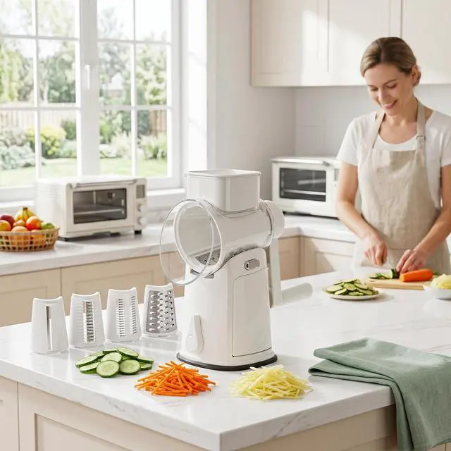 Alt view image 3 of 7 - Rotary Vegetable Slicer & Cheese Grater with Suction Base & Storage