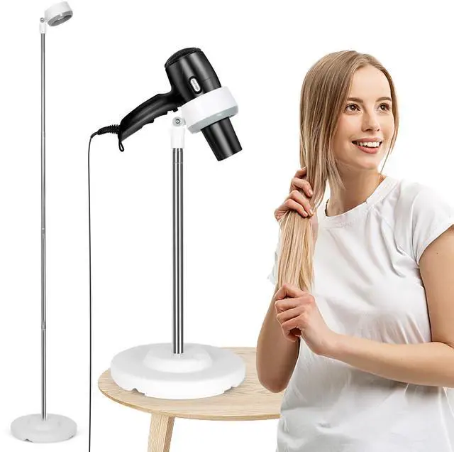 Main image of Hair Dryer Stand, Adjustable Height Handsfree Hair Dryer Holder with Base, 180 Degree Rotating Floor Stand Blow Hairdryer Holder - White