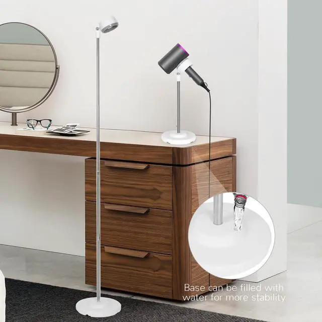 Alt view image 6 of 7 - Hair Dryer Stand, Adjustable Height Handsfree Hair Dryer Holder with Base, 180 Degree Rotating Floor Stand Blow Hairdryer Holder - White
