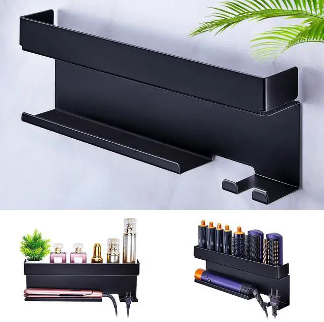Main image of Blow Dryer Holder Wall Mounted Hair Straightener Holder, Blow Dryer and Curling Iron Holder for 7 in 1 Styler Attachments, Hair Dryer Holder, Bathroom Hair Tools Organizer (Black)