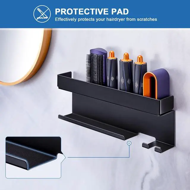Alt view image 6 of 7 - Blow Dryer Holder Wall Mounted Hair Straightener Holder, Blow Dryer and Curling Iron Holder for 7 in 1 Styler Attachments, Hair Dryer Holder, Bathroom Hair Tools Organizer (Black)