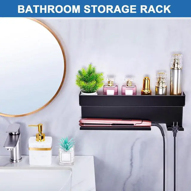 Alt view image 7 of 7 - Blow Dryer Holder Wall Mounted Hair Straightener Holder, Blow Dryer and Curling Iron Holder for 7 in 1 Styler Attachments, Hair Dryer Holder, Bathroom Hair Tools Organizer (Black)