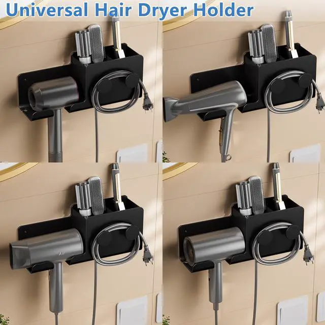 Alt view image 5 of 7 - Hair Dryer Holder,3-in-1 Hair Tool Organizer Heightened design with Plug&Cord Winding,Blow Dryer Holder Wall Mounted/Cabinet Door for Flat/Curling Irons Hair Straighteners (Black)