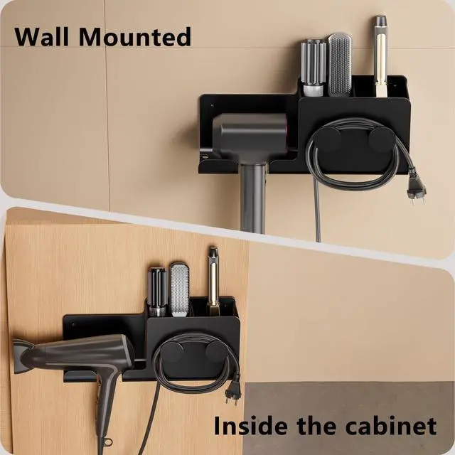 Alt view image 4 of 7 - Hair Dryer Holder,3-in-1 Hair Tool Organizer Heightened design with Plug&Cord Winding,Blow Dryer Holder Wall Mounted/Cabinet Door for Flat/Curling Irons Hair Straighteners (Black)