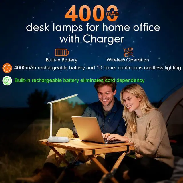 Alt view image 2 of 7 - LED Portable Bright Rechargeable Desk Lamp, 4000mah Dimmable Touch Battery Operated Eye-friendly Desk Light With Charger, Adjustable Modern Cordless Table Lamps For Office Home Nail Craft Puzzle White