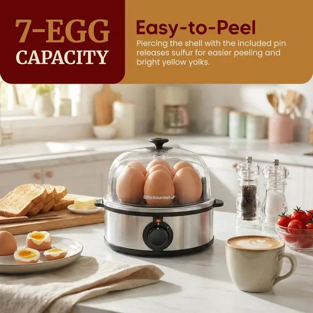 Alt view image 2 of 7 - EGC648 Egg Boiler Cooker, 7-Egg Poacher/Omelet Maker, Steel