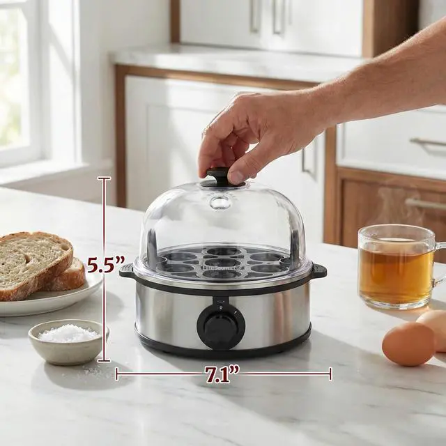 Alt view image 4 of 7 - EGC648 Egg Boiler Cooker, 7-Egg Poacher/Omelet Maker, Steel