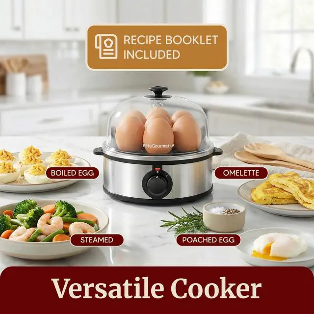 Alt view image 7 of 7 - EGC648 Egg Boiler Cooker, 7-Egg Poacher/Omelet Maker, Steel