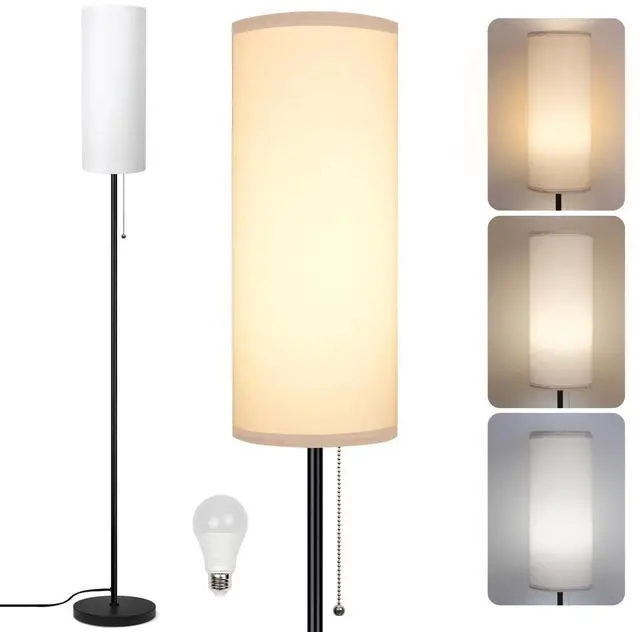 Main image of Floor Lamp for Living Room, Modern Standing Lamps with Lampshade, Minimalist Tall Lamp with Chain Switch for Living Room, Bedroom, Kids Room, Office,Standing Lamp LED Bulb Included (White Shade)