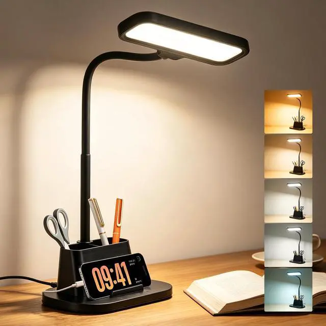 Main image of LED Desk Lamp for Dorm Small Desk Lamp with Pen Holder 5 Color Modes Black