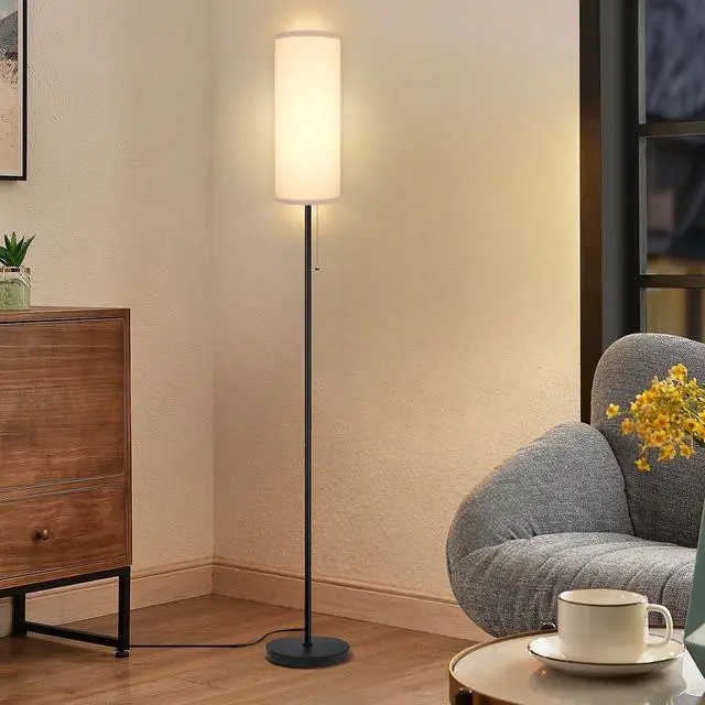 Alt view image 5 of 7 - Floor Lamp for Living Room, Modern Standing Lamps with Lampshade, Minimalist Tall Lamp with Chain Switch for Living Room, Bedroom, Kids Room, Office,Standing Lamp LED Bulb Included (White Shade)