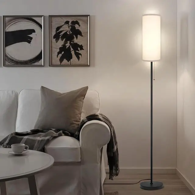 Alt view image 6 of 7 - Floor Lamp for Living Room, Modern Standing Lamps with Lampshade, Minimalist Tall Lamp with Chain Switch for Living Room, Bedroom, Kids Room, Office,Standing Lamp LED Bulb Included (White Shade)