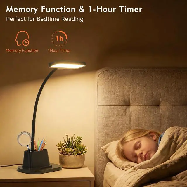 Alt view image 5 of 7 - LED Desk Lamp for Dorm Small Desk Lamp with Pen Holder 5 Color Modes Black