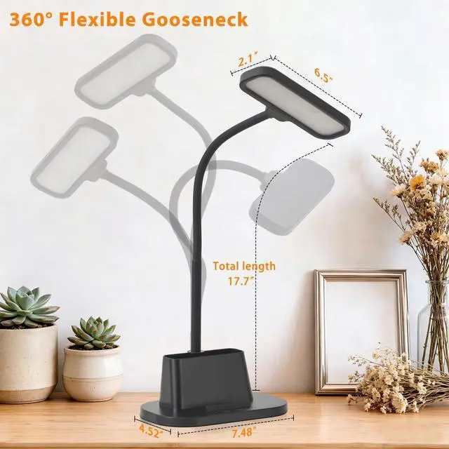 Alt view image 6 of 7 - LED Desk Lamp for Dorm Small Desk Lamp with Pen Holder 5 Color Modes Black