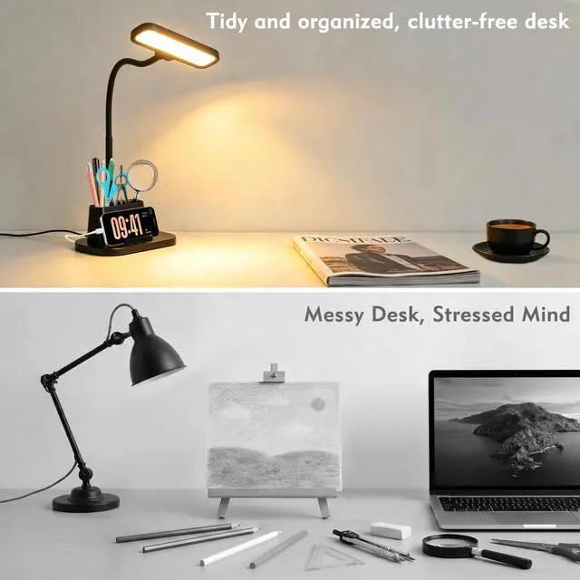 Alt view image 7 of 7 - LED Desk Lamp for Dorm Small Desk Lamp with Pen Holder 5 Color Modes Black