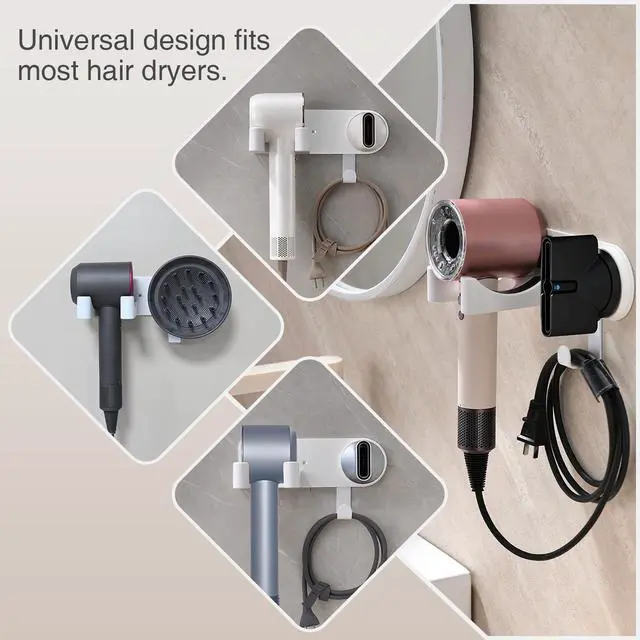Alt view image 2 of 7 - White Hair Dryer Holder, Wall-Mounted Blow Dryer Holder