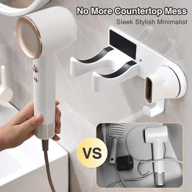 Alt view image 5 of 7 - White Hair Dryer Holder, Wall-Mounted Blow Dryer Holder