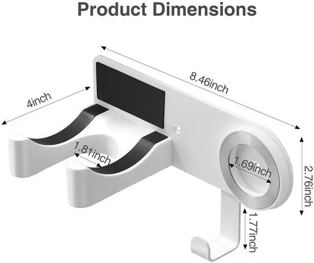 Alt view image 6 of 7 - White Hair Dryer Holder, Wall-Mounted Blow Dryer Holder