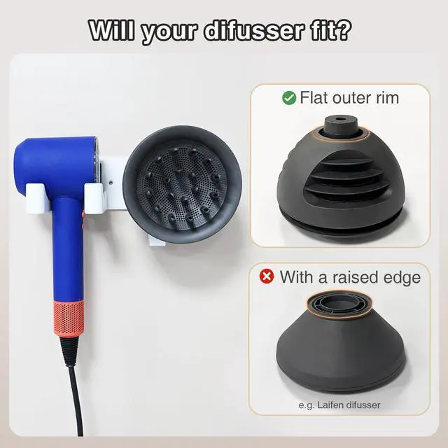 Alt view image 7 of 7 - White Hair Dryer Holder, Wall-Mounted Blow Dryer Holder